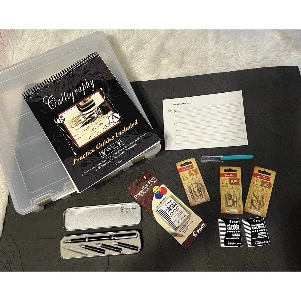 Calligraphy Pens Paper‎ Guides Cartridges Art Bin Container Lot - Read